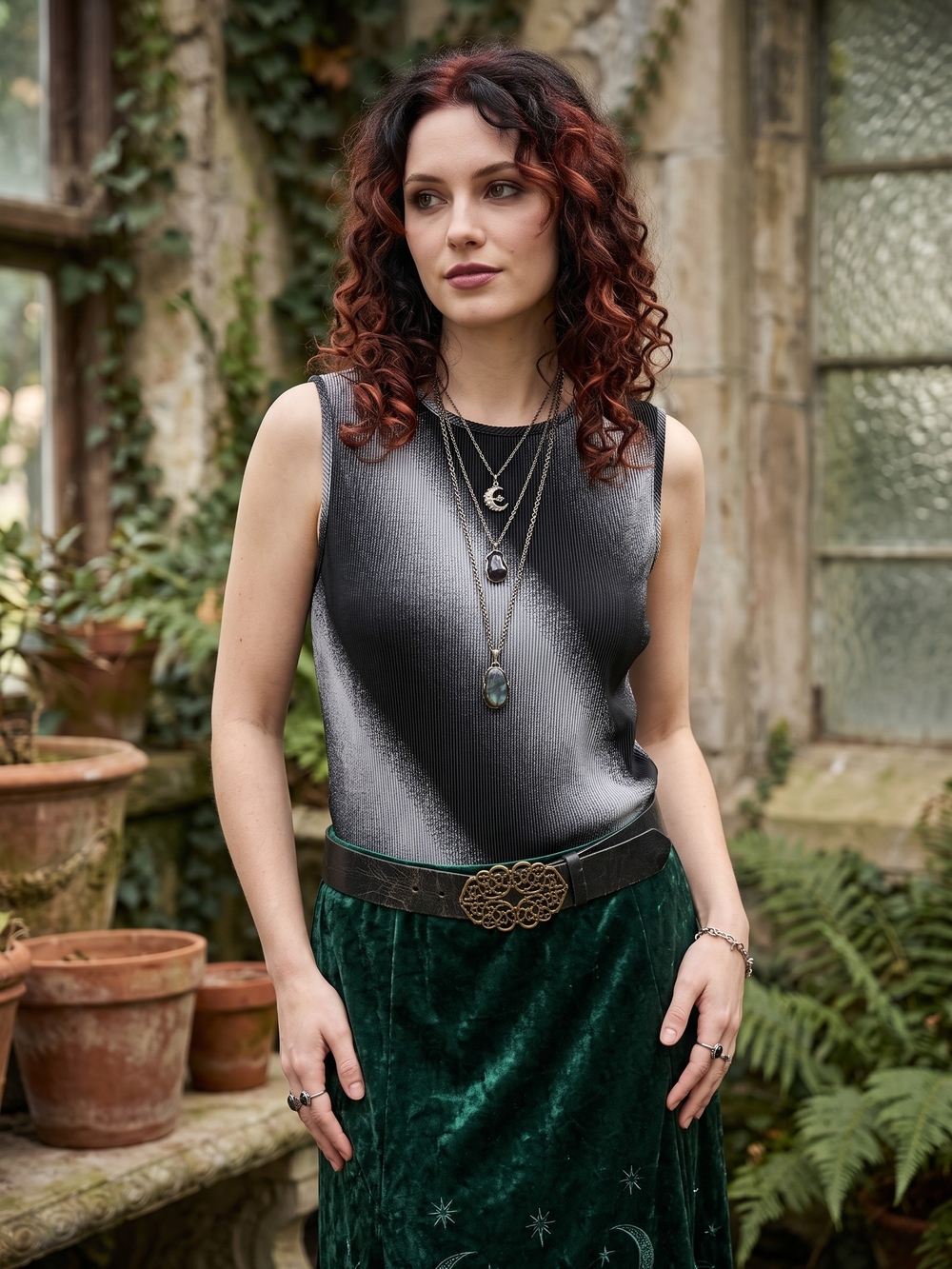 Vintage Plisse Pleated Ombre Whimsigoth Subversive Sleeveless Tank Top